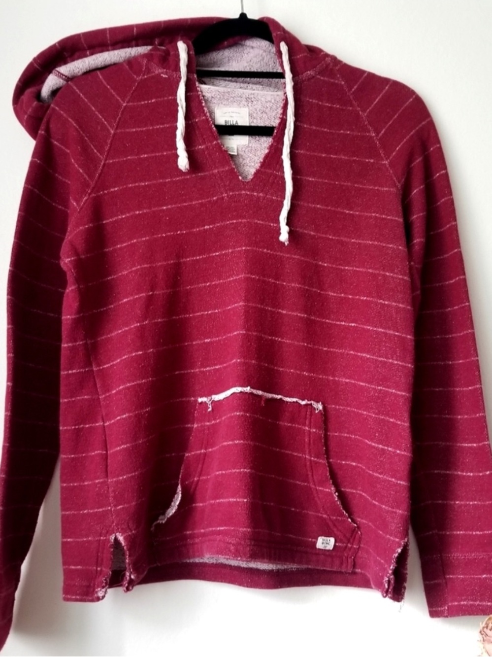 Billabong Women’s Burgundy Striped V-Neck Hoodie Sweater